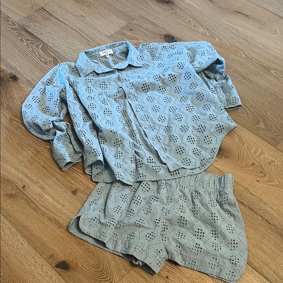 Habitual Light Blue Eyelet Top and shorts - Picture 1 of 3